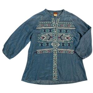 Scully denim embroidered western style button up shirt size XL